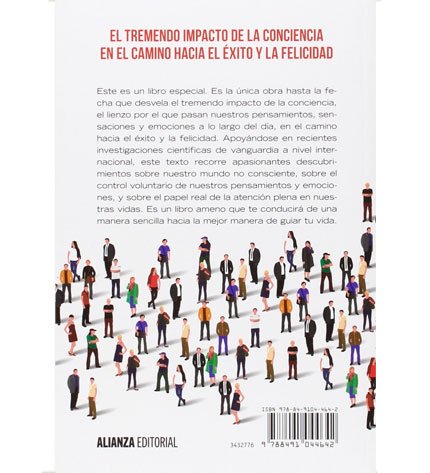 contraportada libro ultraconciencia con mucha gente vista desde lejos con fondo blanco y descripción